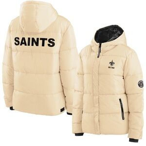 Women's New Orleans Saints WEAR by Erin Andrews Gold Puffer Hoodie Jacket